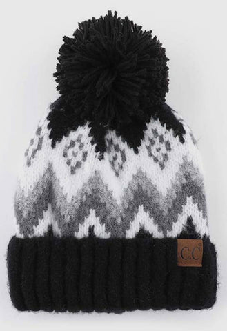 C.C. Soft Aztec Knit Beanie with Pom