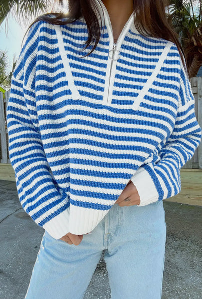 Blue Stripe Half-Zip Sweater