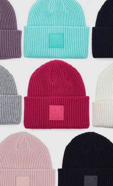 C.C. Ribbed Knit Beanie with Rubber Patch