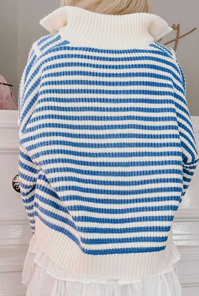 Blue Stripe Half-Zip Sweater