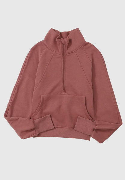 Rust Half-Zip Thumbhole Pullover