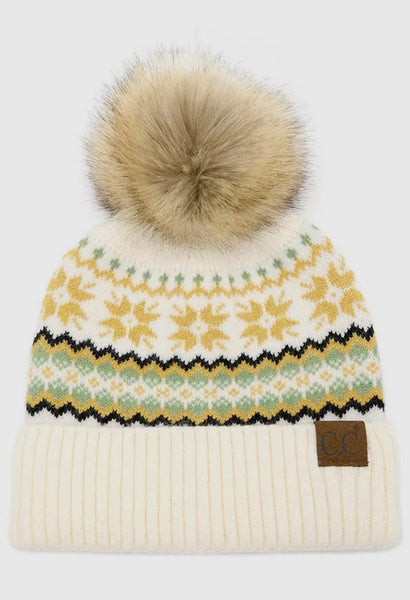 C.C. Fair Isle Nordic Beanie with Pom