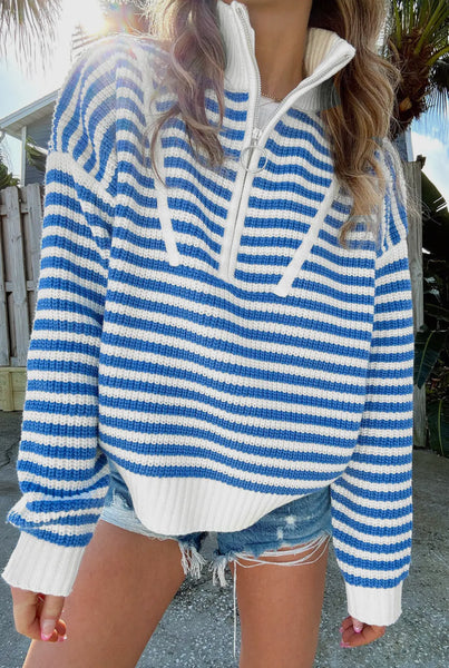 Blue Stripe Half-Zip Sweater