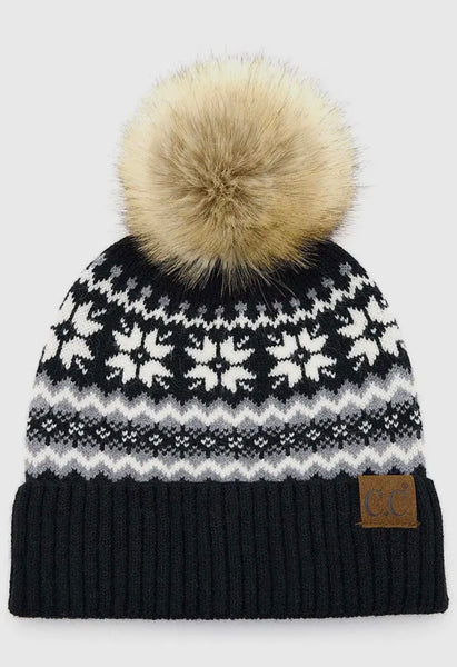 C.C. Fair Isle Nordic Beanie with Pom