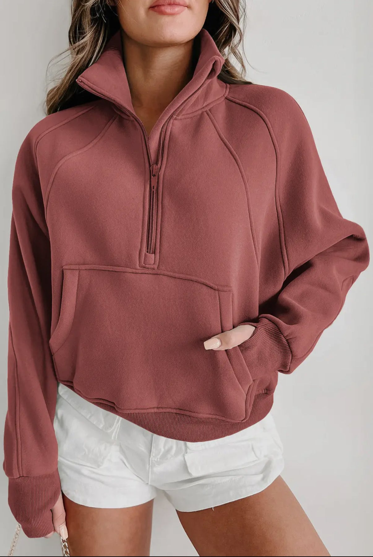 Rust Half-Zip Thumbhole Pullover