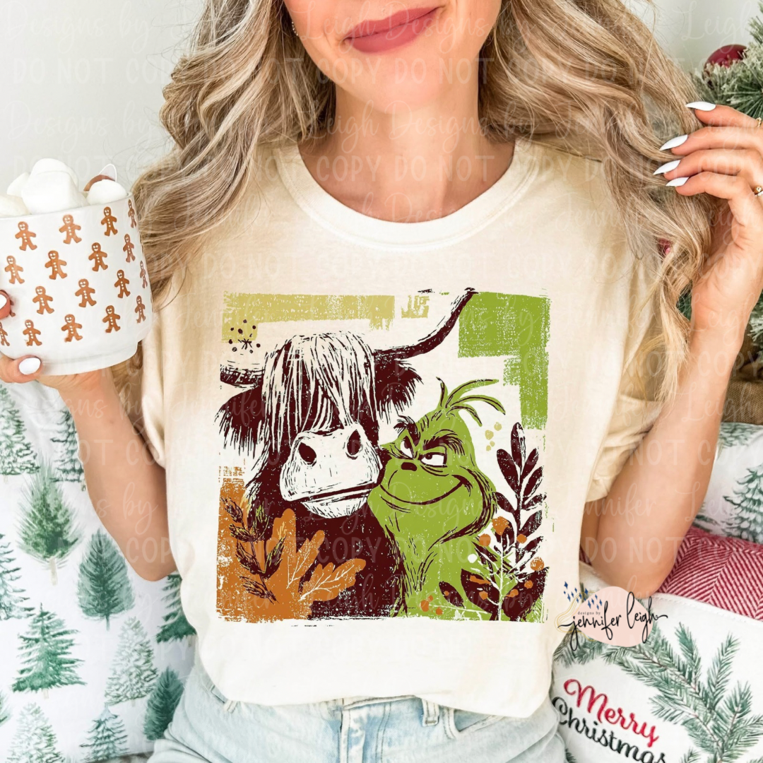 Highland Cow & Green Friend