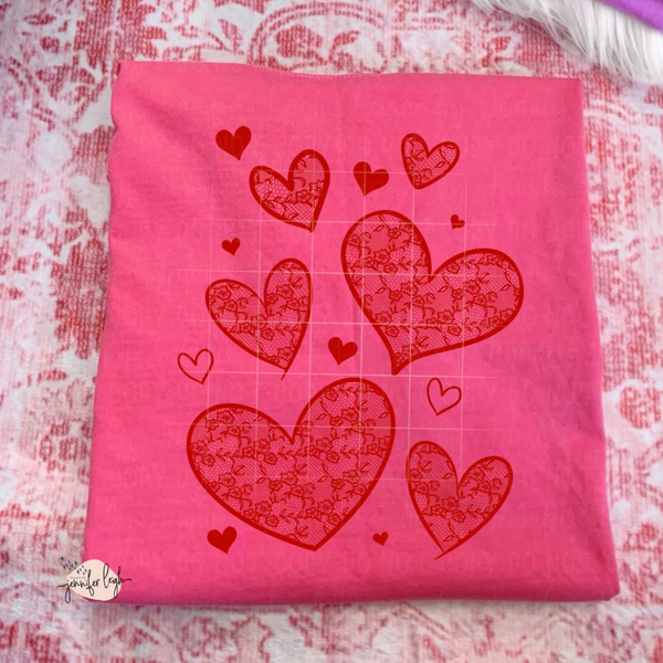 Faux Lace Hearts Valentine Tee