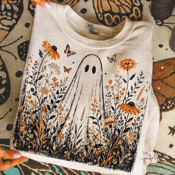 Wildflower Ghost Pumpkin Halloween Tee | Cozy Fall Crewneck