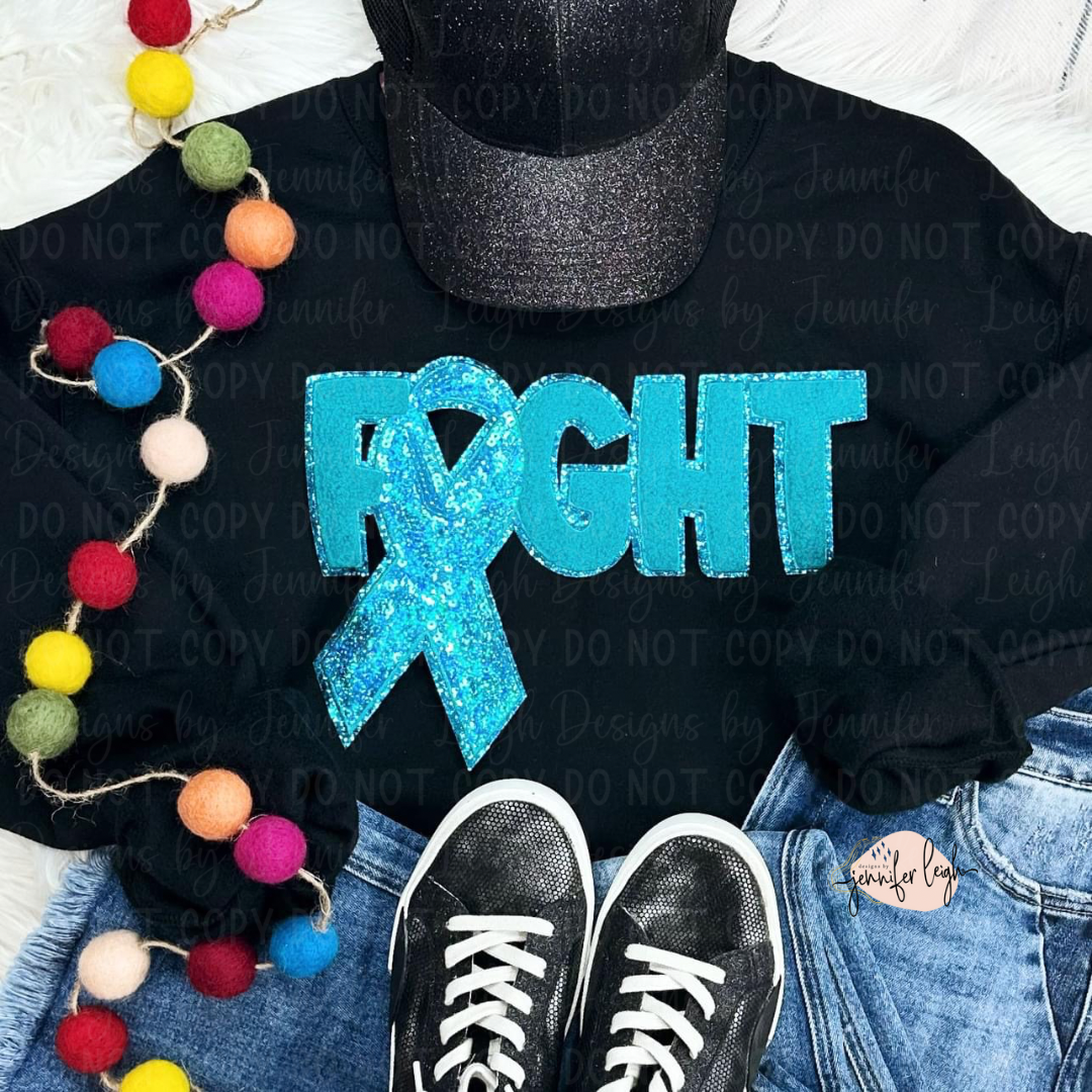 Teal Fight Ribbon Sequin Top