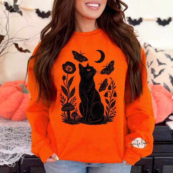 Black Cat Halloween Tee, Crewneck or Hoodie | Spooky Fall Shirt
