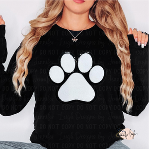 Paw Print Chenille Patch Crewneck or Hoodie