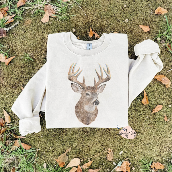Distressed Deer Tee, Crewneck or Hoodie