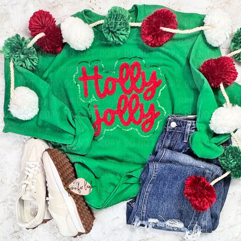 Holly Jolly Fuzzy Patch Crewneck