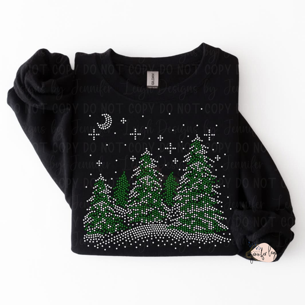 Snowy Christmas Tree Spangle Crewneck
