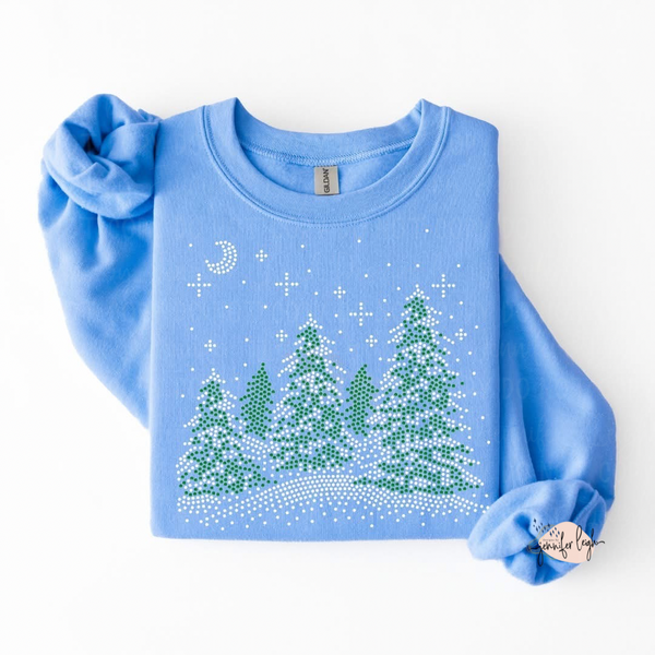 Snowy Christmas Tree Spangle Crewneck