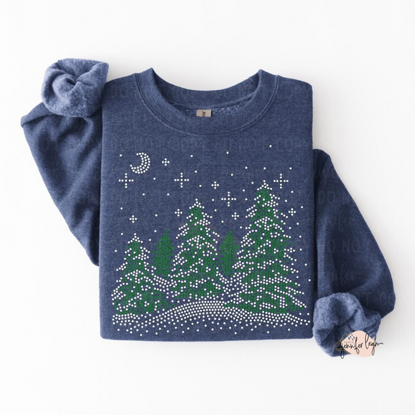 Snowy Christmas Tree Spangle Crewneck