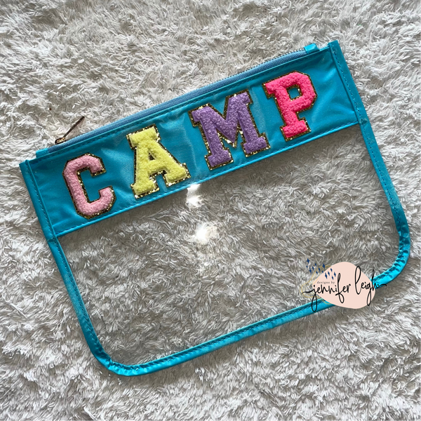 Clear Zipper Pouch with Chenille Letters