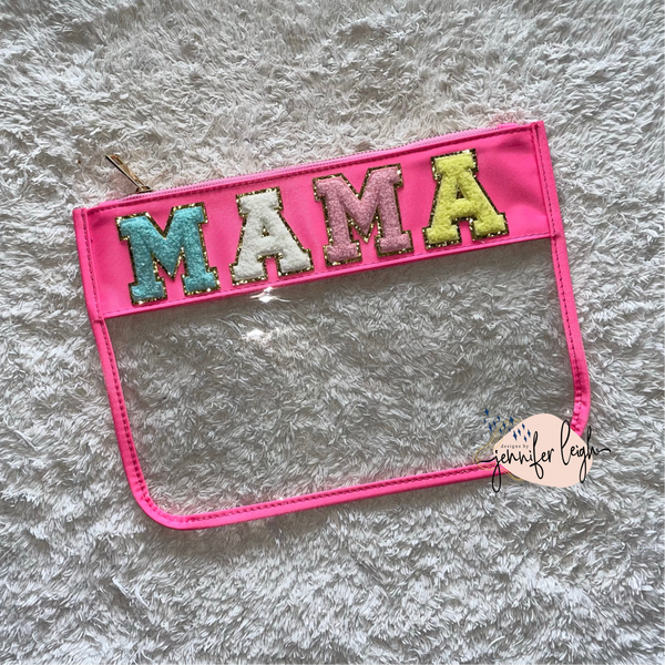 Clear Zipper Pouch with Chenille Letters