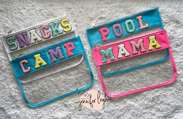 Clear Zipper Pouch with Chenille Letters