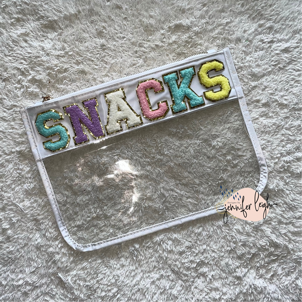 Clear Zipper Pouch with Chenille Letters